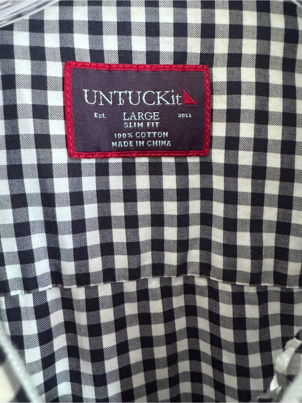 UNTUCKit Men’s Navy White Gingham Button Down Shirt Large Slim Fit